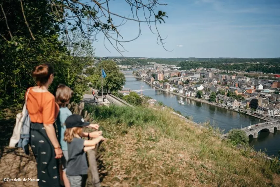 Family enjoying the view of the town of Namur from the Citadel